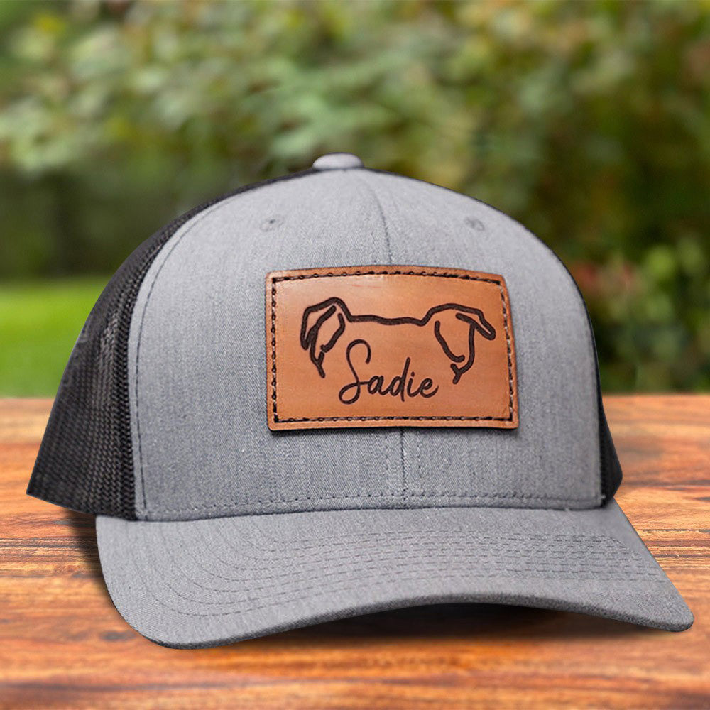 Personalized Dog Ears Leather Patch Trucker Hat with Name Gift for Dog Owner Pet Lovers
