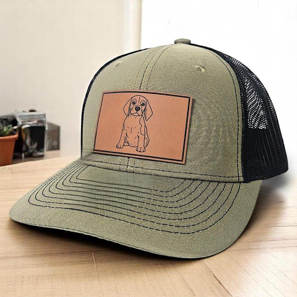 Personalized Pet Portrait Leather Patch Trucker Hat with Photo Unique Gift for Pet Lovers