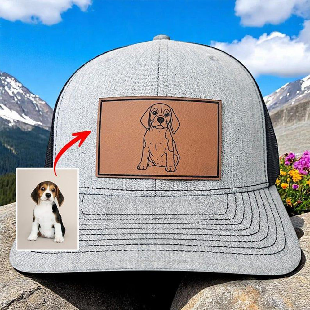 Personalized Pet Portrait Leather Patch Trucker Hat with Photo Unique Gift for Pet Lovers