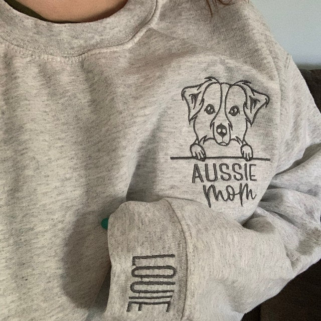 Embroidered Dog Mom Sweatshirt Hoodie With Pet Portrait and Pet Names Gift For Pet Lovers