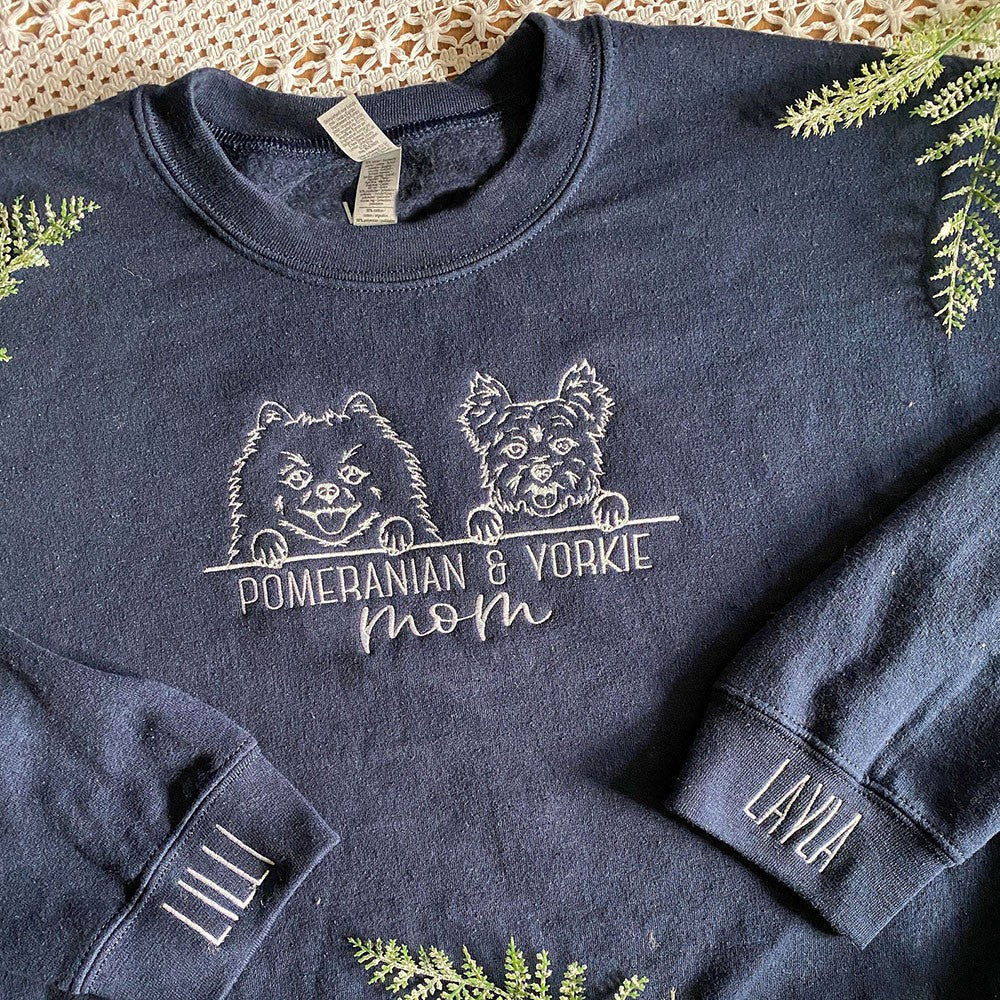 Embroidered Dog Mom Sweatshirt Hoodie With Pet Portrait and Pet Names Gift For Pet Lovers