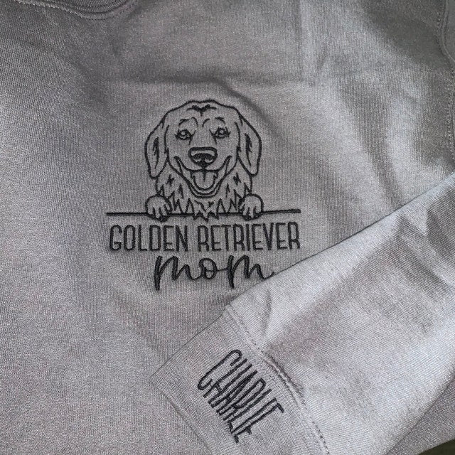 Embroidered Dog Mom Sweatshirt Hoodie With Pet Portrait and Pet Names Gift For Pet Lovers