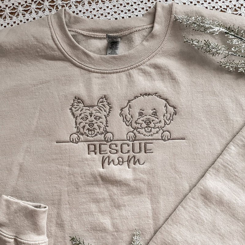 Embroidered Dog Mom Sweatshirt Hoodie With Pet Portrait and Pet Names Gift For Pet Lovers