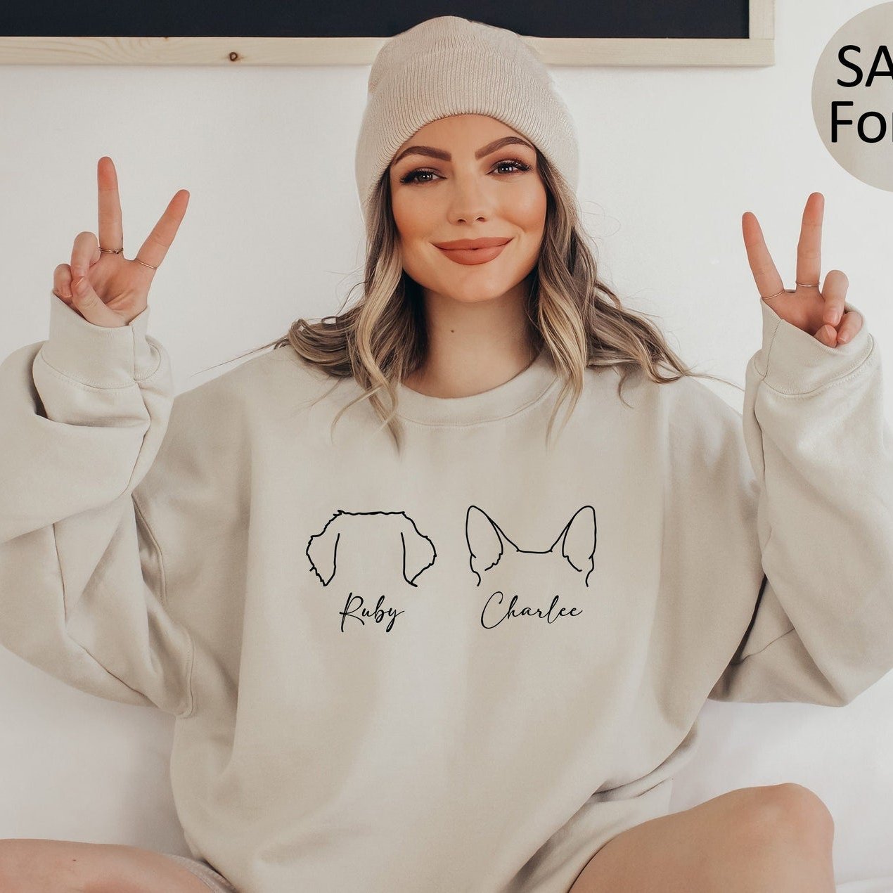Embroidered Pet Ear Outline Sweatshirt Hoodie With Names Gift For Dog Mom Dog Dad