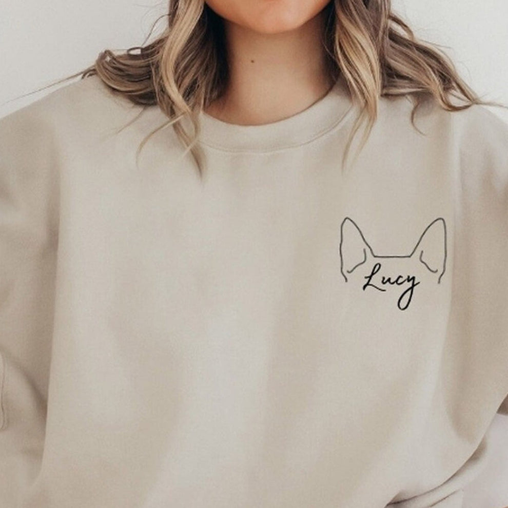 Embroidered Pet Ear Outline Sweatshirt Hoodie With Names Gift For Dog Mom Dog Dad