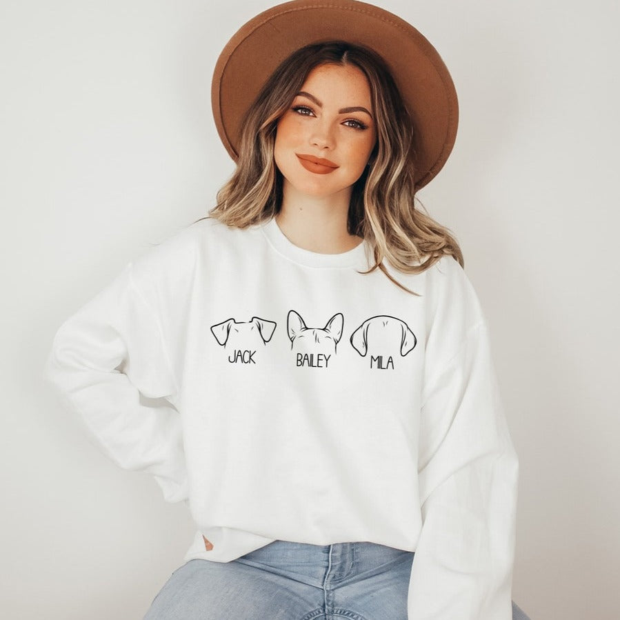 Embroidered Pet Ear Outline Sweatshirt Hoodie With Names Gift For Dog Mom Dog Dad