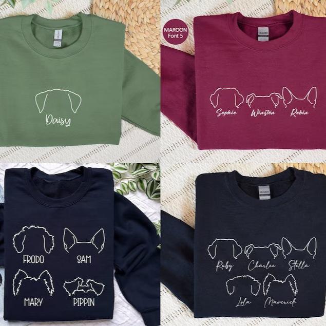 Embroidered Pet Ear Outline Sweatshirt Hoodie With Names Gift For Dog Mom Dog Dad