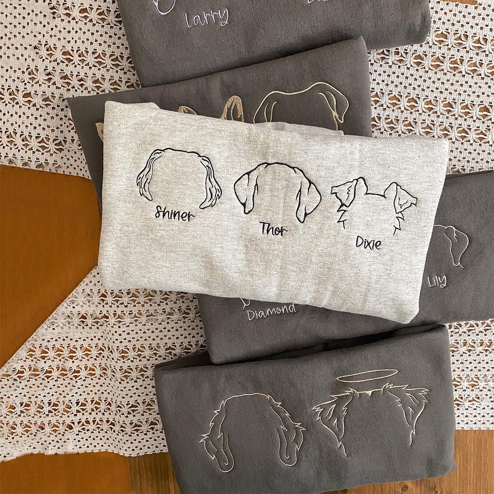 Custom Embroidered Dog Ear Outline Sweatshirt Hoodie With Names Keepsake