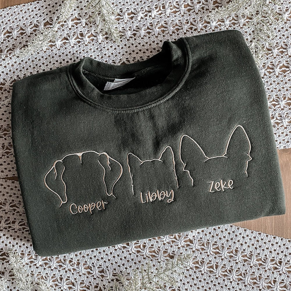 Custom Embroidered Dog Ear Outline Sweatshirt Hoodie With Names Keepsake