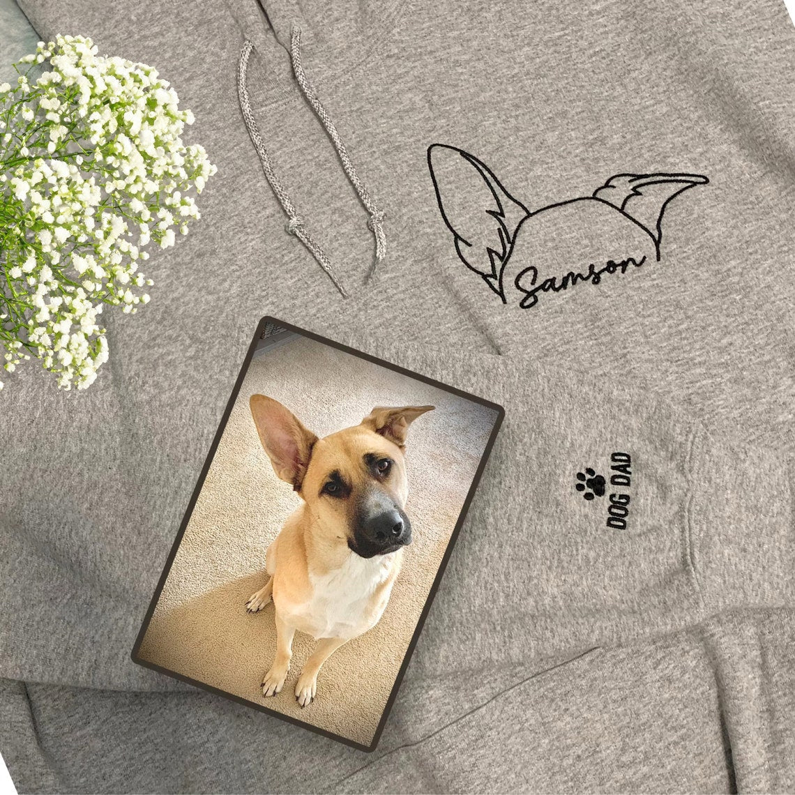 Custom Embroidered Dog Ear Outline Sweatshirt Hoodie With Names Keepsake