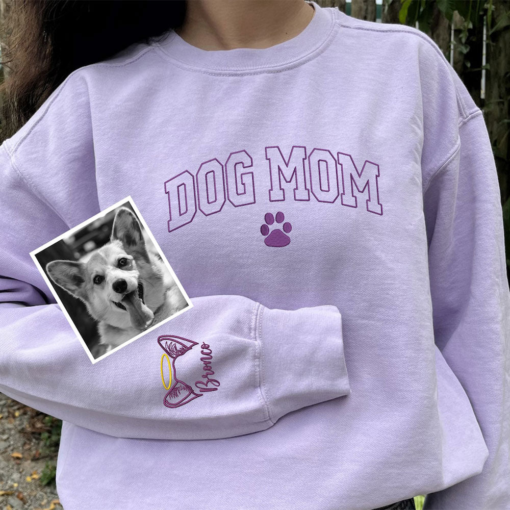 Embroidered Dog Mom Sweatshirt With Dog Ears on Sleeve Gift for Dog Lovers Pet Parents