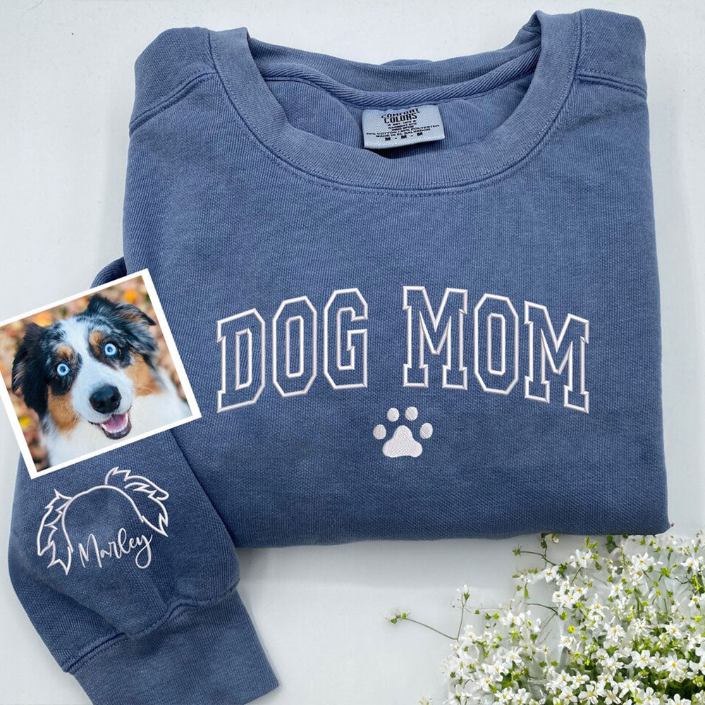 Embroidered Dog Mom Sweatshirt With Dog Ears on Sleeve Gift for Dog Lovers Pet Parents