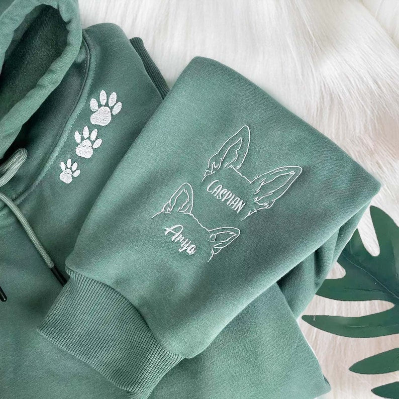 Personalized Embroidered Sweatshirt Hoodie with Pet Ears On Sleeve Gift For Pet Lovers