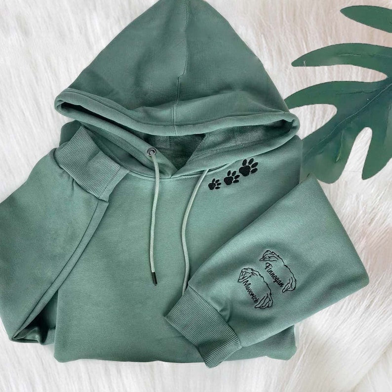Personalized Embroidered Sweatshirt Hoodie with Pet Ears On Sleeve Gift For Pet Lovers