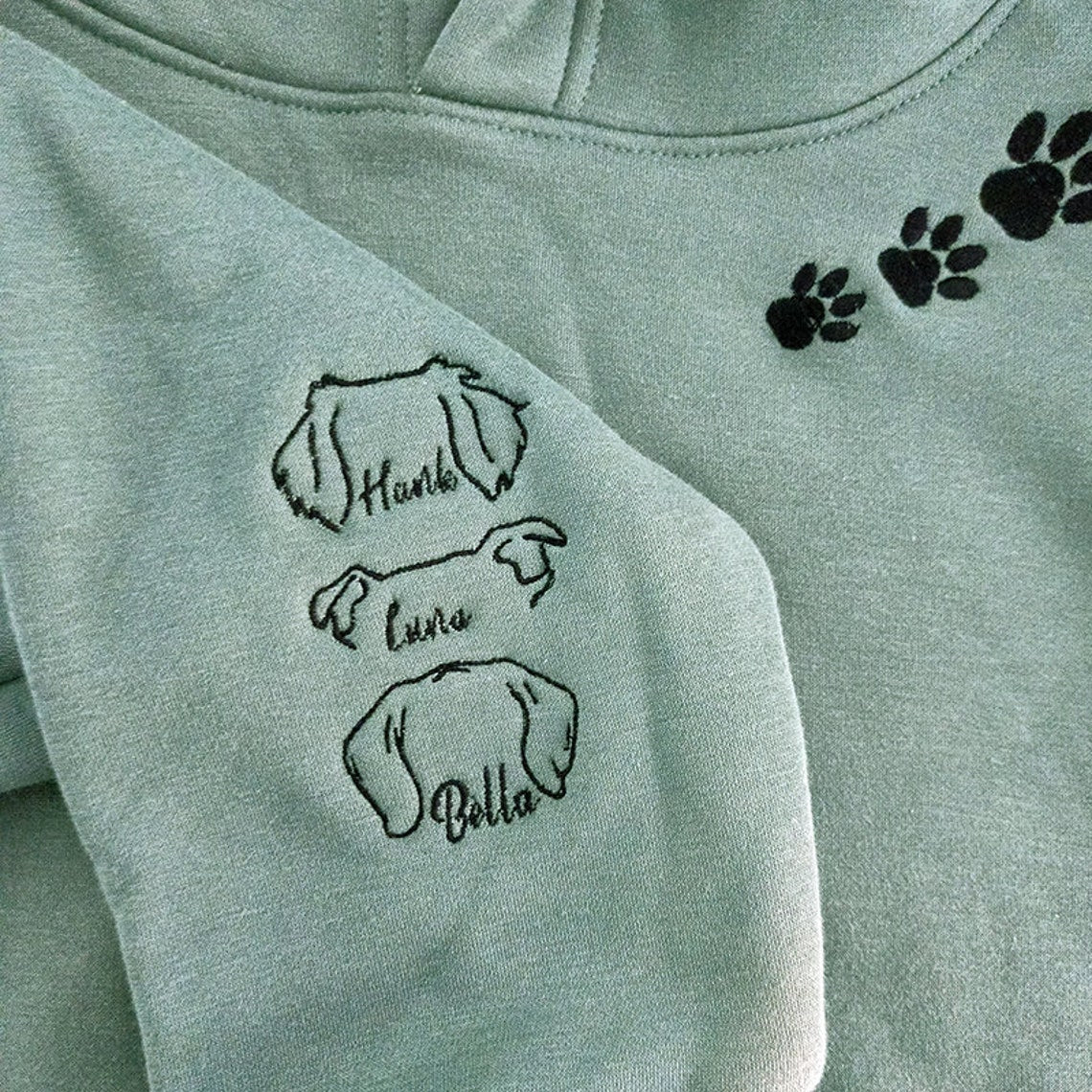 Personalized Embroidered Sweatshirt Hoodie with Pet Ears On Sleeve Gift For Pet Lovers