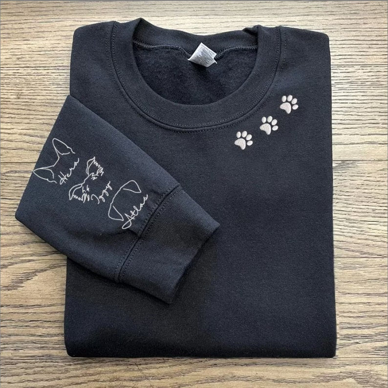 Personalized Embroidered Sweatshirt Hoodie with Pet Ears On Sleeve Gift For Pet Lovers