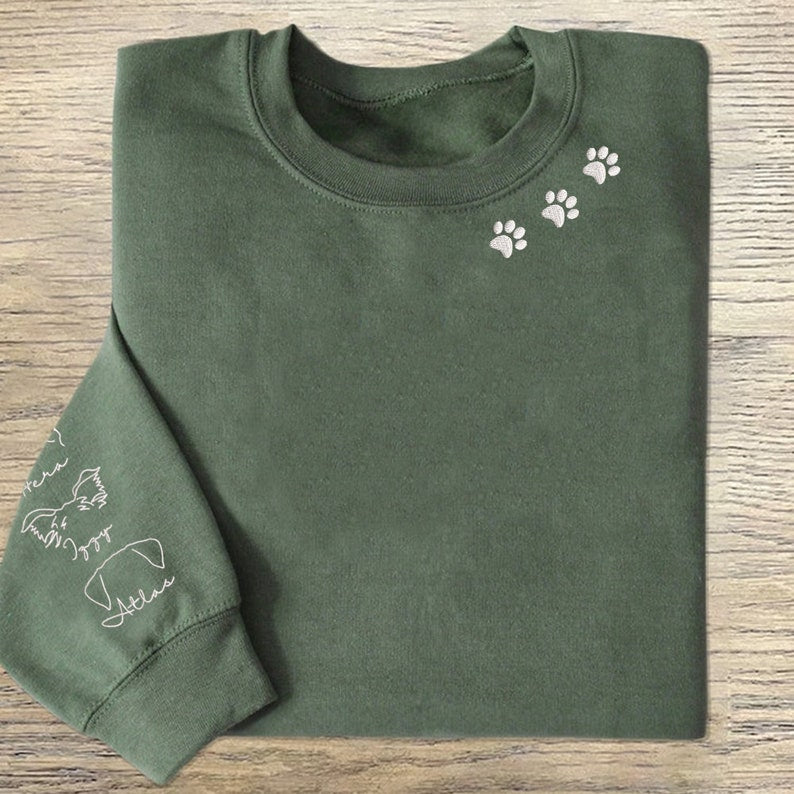 Personalized Embroidered Sweatshirt Hoodie with Pet Ears On Sleeve Gift For Pet Lovers