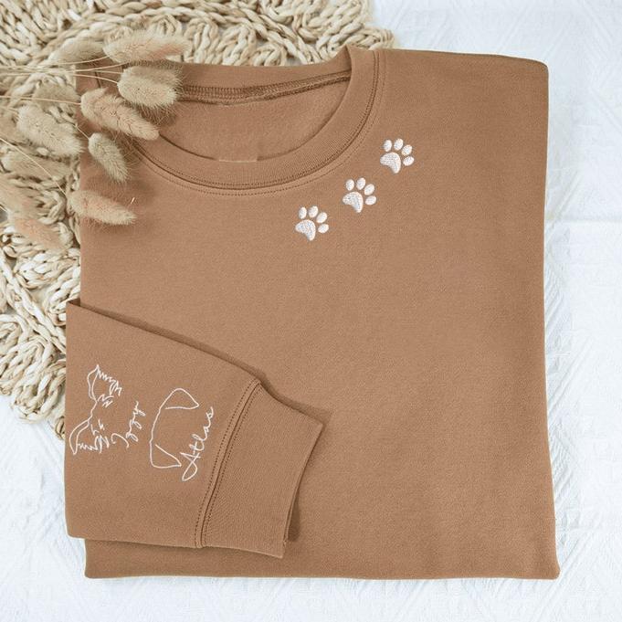 Personalized Embroidered Sweatshirt Hoodie with Pet Ears On Sleeve Gift For Pet Lovers
