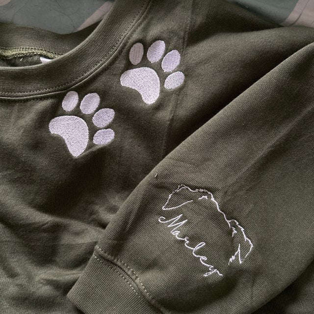 Personalized Embroidered Sweatshirt Hoodie with Pet Ears On Sleeve Gift For Pet Lovers