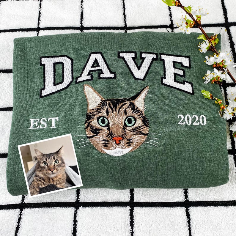 Custom Embroidered Pet Portrait Sweatshirt | Personalized Memorial Gift