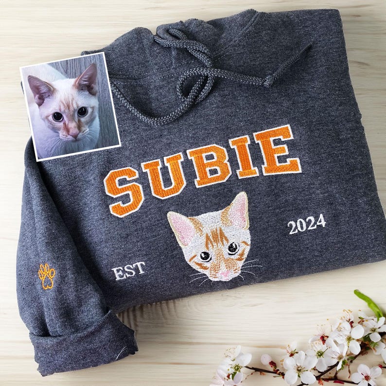 Custom Embroidered Pet Portrait Sweatshirt | Personalized Memorial Gift