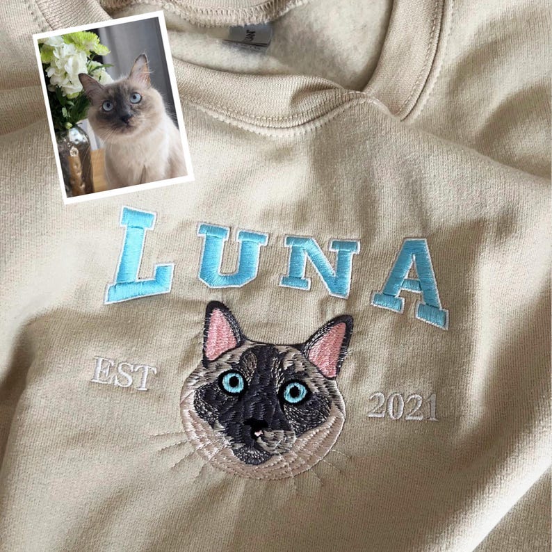 Custom Embroidered Pet Portrait Sweatshirt | Personalized Memorial Gift