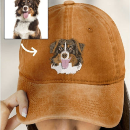 Embroidered Pet Portrait Vintage Baseball Cap | Custom Gift for Dog & Cat Lovers