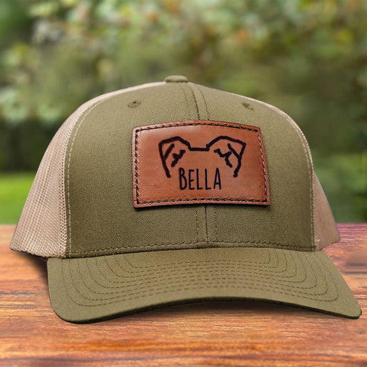 Personalized Dog Ears Leather Patch Trucker Hat with Name Gift for Dog Owner Pet Lovers