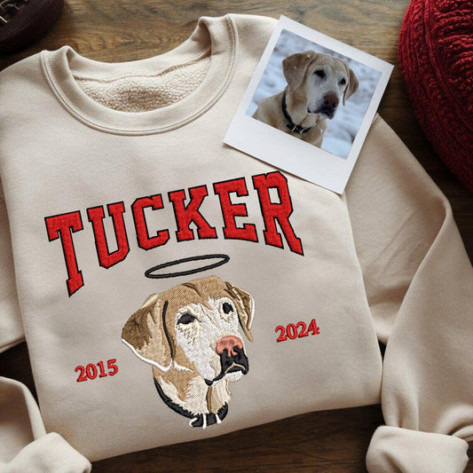 Personalized Pet EST Sweatshirt Embroidered Pet Face and Angle Wings Hoodie Pet Memorial