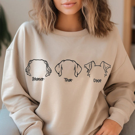 Embroidered Pet Ear Outline Sweatshirt Hoodie With Names Gift For Dog Mom Dog Dad