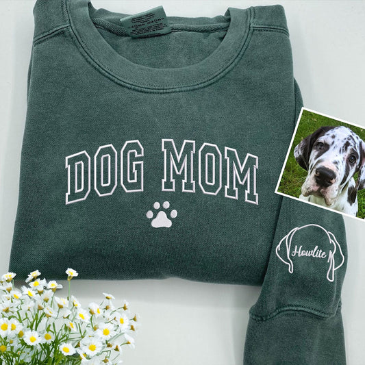 Embroidered Dog Mom Sweatshirt With Dog Ears on Sleeve Gift for Dog Lovers Pet Parents