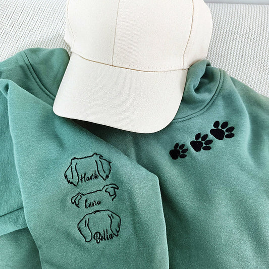 Personalized Embroidered Sweatshirt Hoodie with Pet Ears On Sleeve Gift For Pet Lovers
