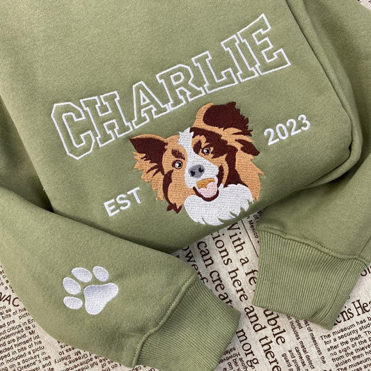 Personalized Embroidered Pet Face and Name Est Sweatshirt Gift for Pet Lovers
