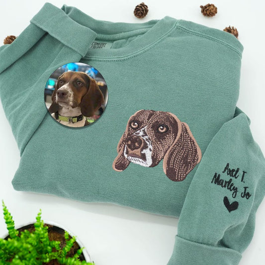 Custom Embroidered Pet Sweatshirt From Your Photo | Dog Cat Face Crewneck