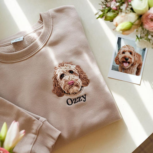 Realistic Dog or Cat Portrait Crewneck | Personalized Name Gift for Pet Lovers