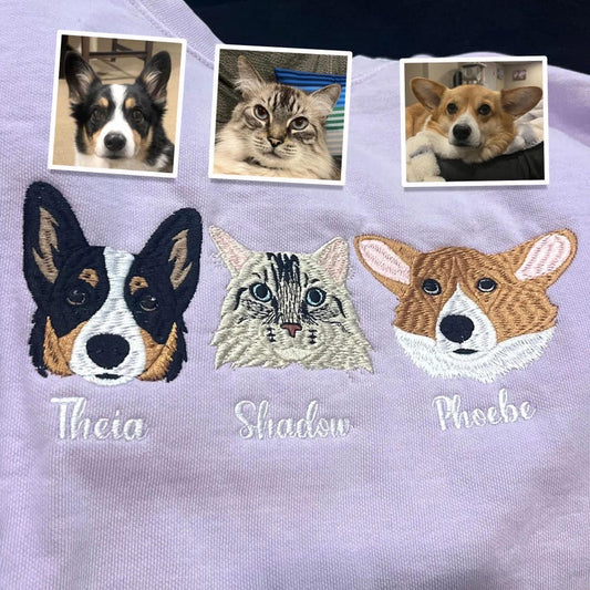 Custom Embroidered Pet Sweatshirt From Your Photo | Dog Cat Face Crewneck