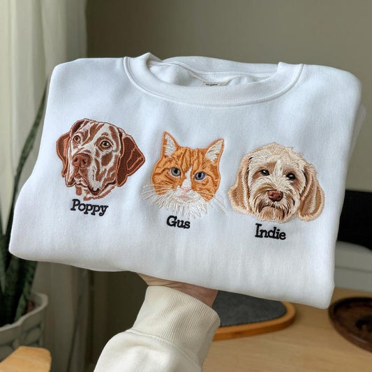 Realistic Dog or Cat Portrait Crewneck | Personalized Name Gift for Pet Lovers
