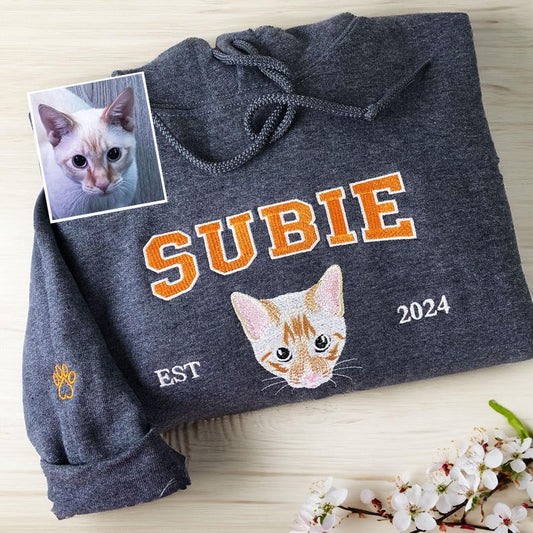 Custom Embroidered Pet Portrait Sweatshirt | Personalized Memorial Gift
