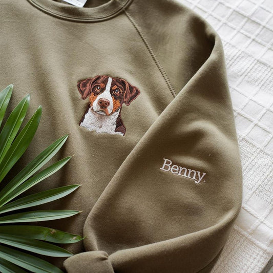 Custom Embroidered Pet Hoodie | Personalized Pet Face and Pet name Sweatshirt